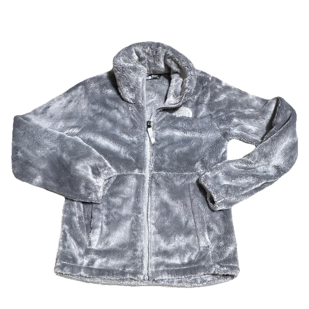 The North Face Girls Gray Fleece Full Zip Jacket Logo Size S/P 7/8